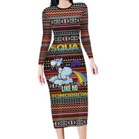 Funny Unicorn Workout Long Sleeve Bodycon Dress with Squat Like No Tomorrow Quote and Rainbow Tribal - Wonder Print Shop