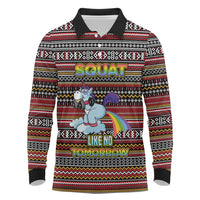 Funny Unicorn Workout Long Sleeve Polo Shirt with Squat Like No Tomorrow Quote and Rainbow Tribal - Wonder Print Shop
