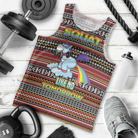 Funny Unicorn Workout Men Tank Top with Squat Like No Tomorrow Quote and Rainbow Tribal - Wonder Print Shop
