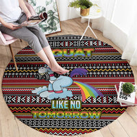 Funny Unicorn Workout Round Carpet with Squat Like No Tomorrow Quote and Rainbow Tribal - Wonder Print Shop
