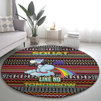 Funny Unicorn Workout Round Carpet with Squat Like No Tomorrow Quote and Rainbow Tribal - Wonder Print Shop