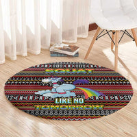 Funny Unicorn Workout Round Carpet with Squat Like No Tomorrow Quote and Rainbow Tribal - Wonder Print Shop