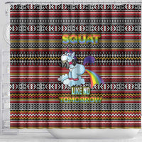 Funny Unicorn Workout Shower Curtain with Squat Like No Tomorrow Quote and Rainbow Tribal - Wonder Print Shop