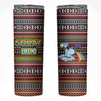 Funny Unicorn Workout Skinny Tumbler with Squat Like No Tomorrow Quote and Rainbow Tribal - Wonder Print Shop
