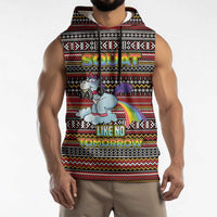 Funny Unicorn Workout Sleeveless Hoodie with Squat Like No Tomorrow Quote and Rainbow Tribal - Wonder Print Shop
