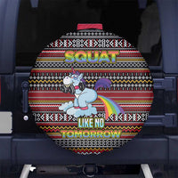 Funny Unicorn Workout Spare Tire Cover with Squat Like No Tomorrow Quote and Rainbow Tribal - Wonder Print Shop