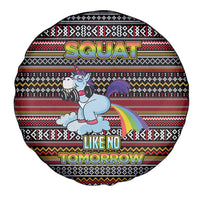 Funny Unicorn Workout Spare Tire Cover with Squat Like No Tomorrow Quote and Rainbow Tribal - Wonder Print Shop