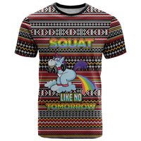 Funny Unicorn Workout T Shirt with Squat Like No Tomorrow Quote and Rainbow Tribal - Wonder Print Shop