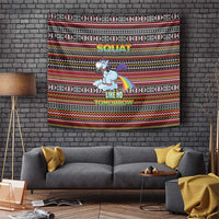 Funny Unicorn Workout Tapestry with Squat Like No Tomorrow Quote and Rainbow Tribal - Wonder Print Shop