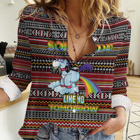 Funny Unicorn Workout Women Casual Shirt with Squat Like No Tomorrow Quote and Rainbow Tribal - Wonder Print Shop