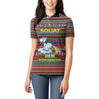 Funny Unicorn Workout Women Polo Shirt with Squat Like No Tomorrow Quote and Rainbow Tribal - Wonder Print Shop