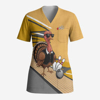 Personalized Cool Turkey Bowling Scrub Top with Sunglasses Pins - Wonder Print Shop