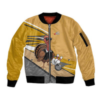 Personalized Cool Turkey Bowling Sleeve Zip Bomber Jacket with Sunglasses Pins - Wonder Print Shop