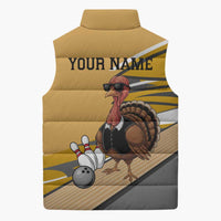 Personalized Cool Turkey Bowling Sleeveless Puffer Jacket with Sunglasses Pins - Wonder Print Shop