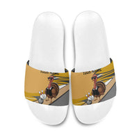 Personalized Cool Turkey Bowling Slide Sandals with Sunglasses Pins - Wonder Print Shop