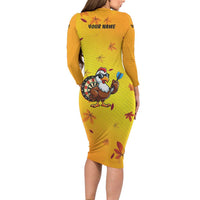 Personalized Funny Turkey Darts Long Sleeve Bodycon Dress with Sunglasses Dartboard - Wonder Print Shop