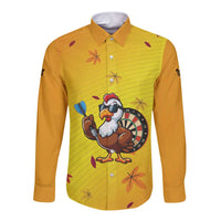 Personalized Funny Turkey Darts Long Sleeve Button Shirt with Sunglasses Dartboard - Wonder Print Shop