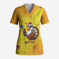 Personalized Funny Turkey Darts Scrub Top with Sunglasses Dartboard - Wonder Print Shop