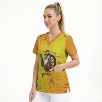 Personalized Funny Turkey Darts Scrub Top with Sunglasses Dartboard - Wonder Print Shop