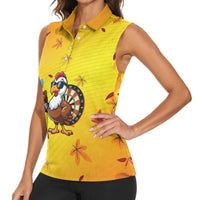 Personalized Funny Turkey Darts Women Sleeveless Polo Shirt with Sunglasses Dartboard - Wonder Print Shop