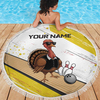 Personalized Funny Turkey Bowling Beach Blanket with Cool Sunglasses Pins Yellow and White - Wonder Print Shop