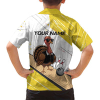 Personalized Funny Turkey Bowling Family Matching Tank Maxi Dress and Hawaiian Shirt with Cool Sunglasses Pins Yellow and White - Wonder Print Shop
