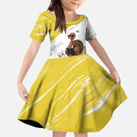 Personalized Funny Turkey Bowling Family Matching Tank Maxi Dress and Hawaiian Shirt with Cool Sunglasses Pins Yellow and White - Wonder Print Shop