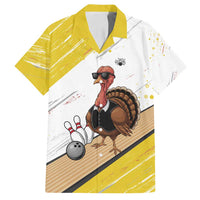 Personalized Funny Turkey Bowling Family Matching Tank Maxi Dress and Hawaiian Shirt with Cool Sunglasses Pins Yellow and White - Wonder Print Shop