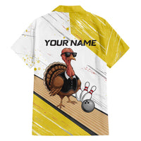 Personalized Funny Turkey Bowling Family Matching Tank Maxi Dress and Hawaiian Shirt with Cool Sunglasses Pins Yellow and White - Wonder Print Shop