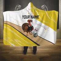 Personalized Funny Turkey Bowling Hooded Blanket with Cool Sunglasses Pins Yellow and White - Wonder Print Shop