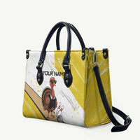 Personalized Funny Turkey Bowling Leather Bag with Cool Sunglasses Pins Yellow and White - Wonder Print Shop