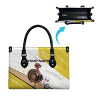 Personalized Funny Turkey Bowling Leather Bag with Cool Sunglasses Pins Yellow and White - Wonder Print Shop