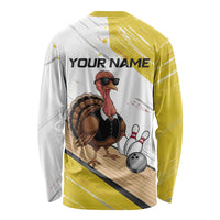 Personalized Funny Turkey Bowling Long Sleeve Shirt with Cool Sunglasses Pins Yellow and White - Wonder Print Shop