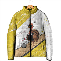 Personalized Funny Turkey Bowling Padded Jacket with Cool Sunglasses Pins Yellow and White - Wonder Print Shop