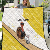 Personalized Funny Turkey Bowling Quilt with Cool Sunglasses Pins Yellow and White - Wonder Print Shop