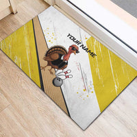 Personalized Funny Turkey Bowling Rubber Doormat with Cool Sunglasses Pins Yellow and White - Wonder Print Shop