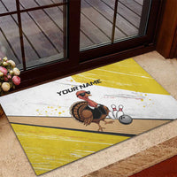 Personalized Funny Turkey Bowling Rubber Doormat with Cool Sunglasses Pins Yellow and White - Wonder Print Shop