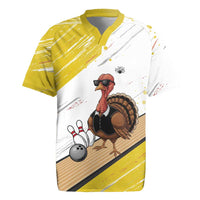 Personalized Funny Turkey Bowling Rugby Jersey with Cool Sunglasses Pins Yellow and White - Wonder Print Shop