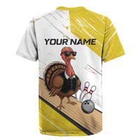 Personalized Funny Turkey Bowling Rugby Jersey with Cool Sunglasses Pins Yellow and White - Wonder Print Shop