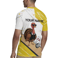 Personalized Funny Turkey Bowling Rugby Jersey with Cool Sunglasses Pins Yellow and White - Wonder Print Shop