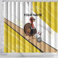 Personalized Funny Turkey Bowling Shower Curtain with Cool Sunglasses Pins Yellow and White - Wonder Print Shop