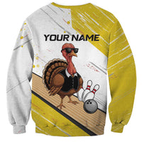 Personalized Funny Turkey Bowling Sweatshirt with Cool Sunglasses Pins Yellow and White - Wonder Print Shop