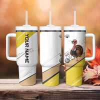 Personalized Funny Turkey Bowling Tumbler With Handle with Cool Sunglasses Pins Yellow and White - Wonder Print Shop