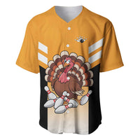 Personalized Funny Turkey Bowling Baseball Jersey with Cartoon Pins Thanksgiving - Wonder Print Shop