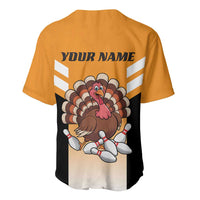 Personalized Funny Turkey Bowling Baseball Jersey with Cartoon Pins Thanksgiving - Wonder Print Shop