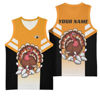 Personalized Funny Turkey Bowling Basketball Jersey with Cartoon Pins Thanksgiving - Wonder Print Shop