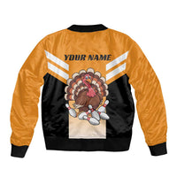 Personalized Funny Turkey Bowling Bomber Jacket with Cartoon Pins Thanksgiving - Wonder Print Shop