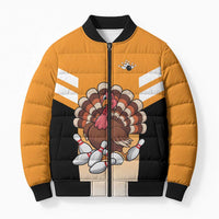 Personalized Funny Turkey Bowling Bomber Puffer Jacket with Cartoon Pins Thanksgiving - Wonder Print Shop