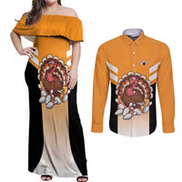 Personalized Funny Turkey Bowling Couples Matching Off Shoulder Maxi Dress and Long Sleeve Button Shirt with Cartoon Pins Thanksgiving - Wonder Print Shop