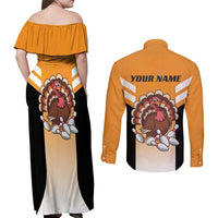 Personalized Funny Turkey Bowling Couples Matching Off Shoulder Maxi Dress and Long Sleeve Button Shirt with Cartoon Pins Thanksgiving - Wonder Print Shop
